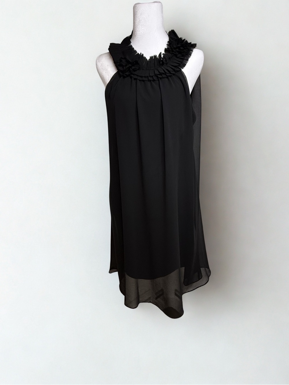 Taylor Black Strapless Ruffle Halter Dress